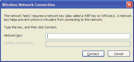 3. The Wireless Network Connection box will appear. Enter the WPA- PSK passphrase and click Connect.