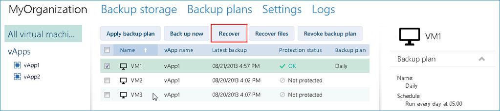 Currently, you can select from the backup plans that are initially delivered with the software.