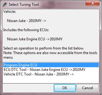 After a successful detection, made by choosing Detect Vehicle (or by manually selecting it), you should see the Select Tuning Tool window come up.