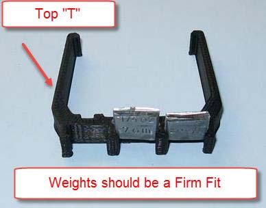 2. Installing the Weights into the Balance Clip We have provided a selection of weight sizes, but have found that 1 x 7g on the middle & a smaller bottom weight works the best for most Setups, if you