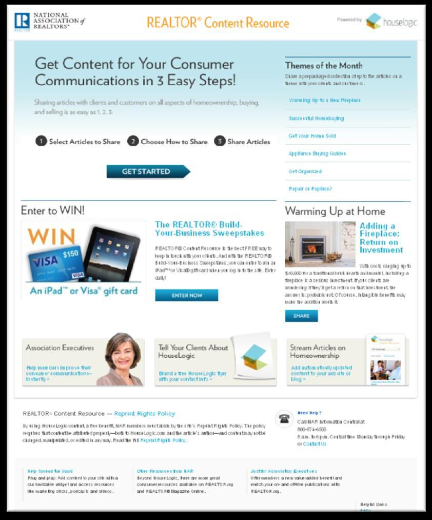 REALTOR Content Resource Get Started Here s how to navigate the home page: 1.