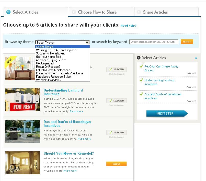 REALTOR Content Resource Searching by Theme To browse for articles by theme: Click the dropdown list arrow to see the available themes (5 articles on a subject).