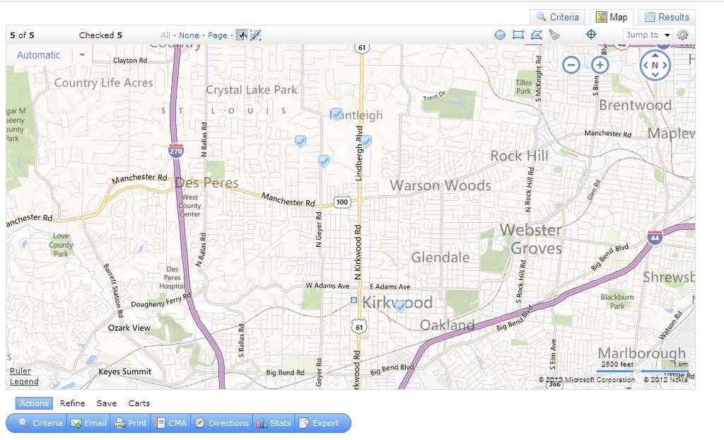 To plot multiple listings on a single map, select the listings that you would like to plot on the map and click the Map tab on the top right.