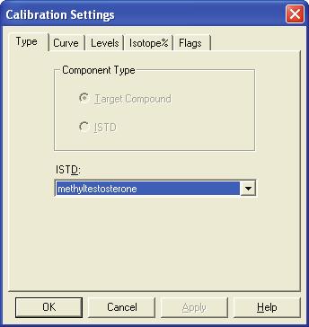 4 Reviewing Quantitation in Quan Browser Calibration Companion View Type Page The Type page (see Figure 82) displays the component type, target compound or ISTD.