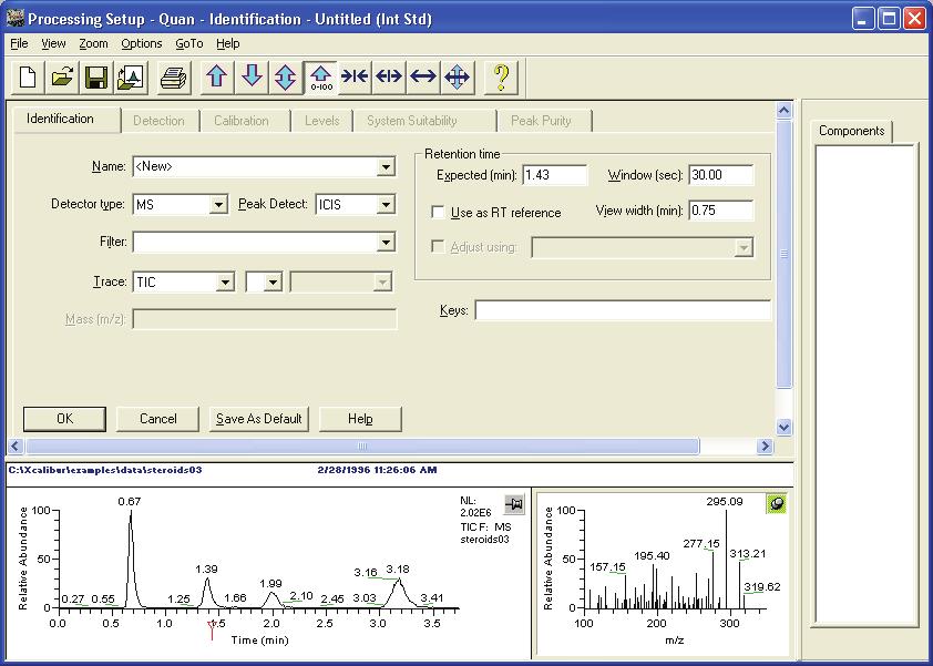 2 Processing Setup Identification Identification Use the Quan View - Identification page to name a component and specify retention time, detector type, and detection and integration criteria.