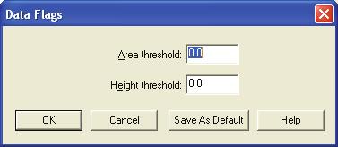 2 Processing Setup Detection Data Flags Use the Data Flags dialog box, shown in Figure 28, to set flags for peak area and peak height thresholds.