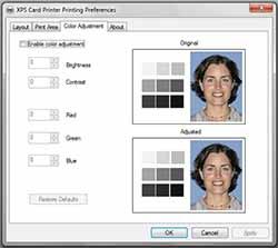 Design Tasks in Windows Printing Preferences Adjusting the Colors Printed Brightness The Card Printer Driver for use with Windows operating systems allows you to adjust the color printing on a card