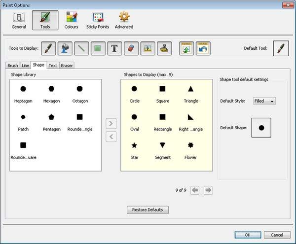 Printed Documentation It is possible to customise which tools will appear in your Paint window. You can enable and disable entire groups of tools by clicking their icons in Tools to Display.