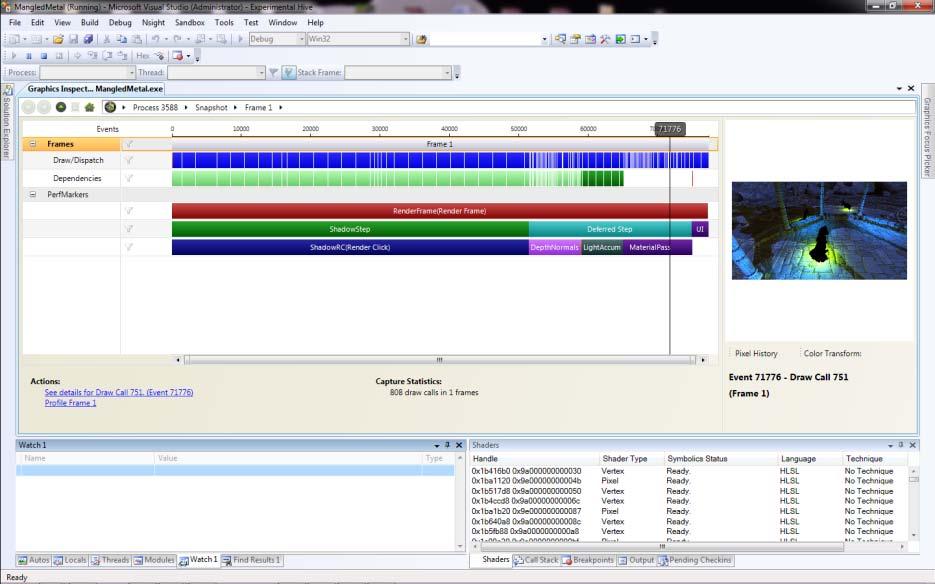 Demo: Frame Debugger Capture Nsight performs a real time capture on your running application Frame information synced