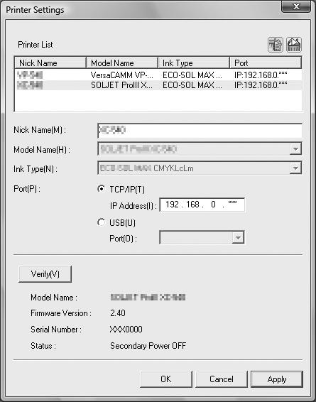12) Procedure From the menu bar, click [Printer] - [Printer Settings]. Make the settings for the printer. Click. Choose the port. Network Connection Choose [TCP/IP]. P.11, Procedure USB Connection Choose [USB].