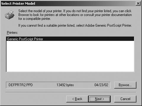 Setting up the Client Computer Click [Browse]. The [Browse for Printer] window appears.