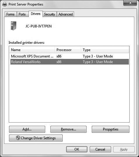 " Windows Vista: Right-click inside the [Printers] folder, click [Run as administrator], then click [Server Properties].