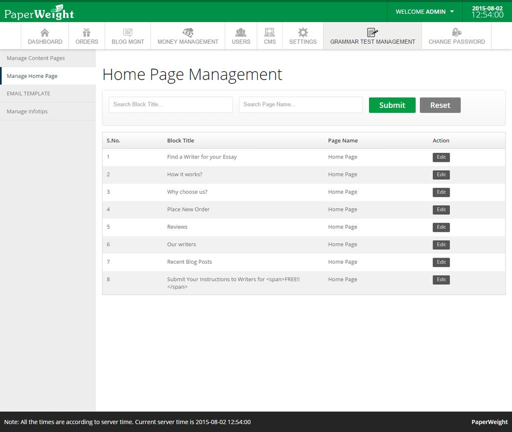Manage Homepage Admin can manage all the elements of Home Page from this section.