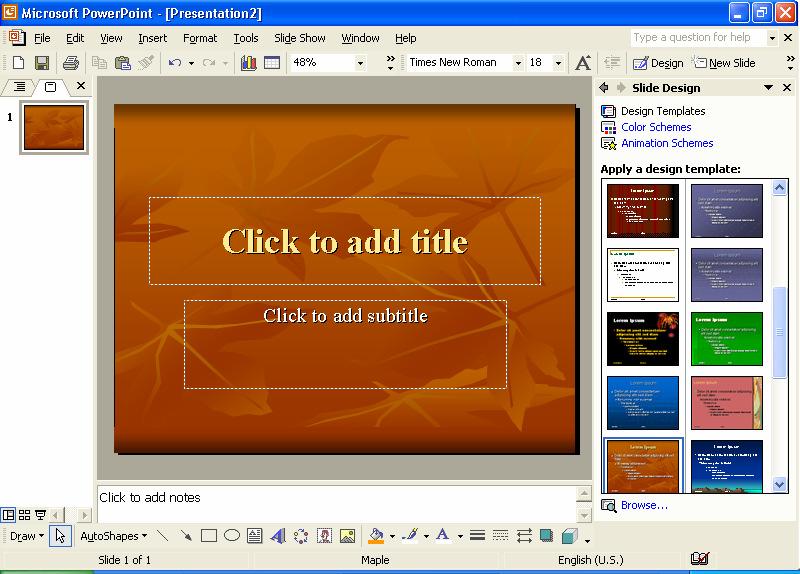 Part V: Lesson 2 Working with a Presentation V-2.3 7 Close the Slide Design task pane by clicking its close button.