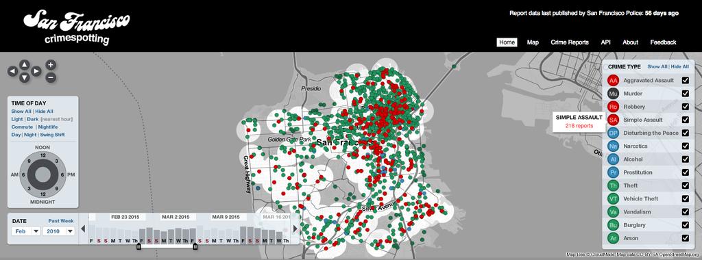 We provide a few examples of these visualizations below. Trulia created a heatmap and provided aggregate crime statistics.