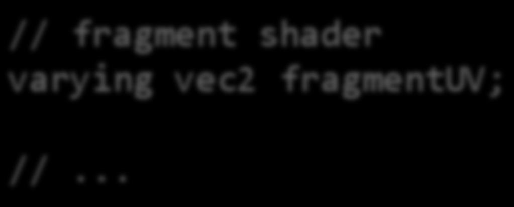Parameter interpolapon // vertex shader varying vec2 fragmentuv; //.
