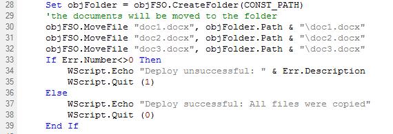 13.4.1 Deploying documents using a script language The objective of this example is to deploy three Word documents to a folder in the root directory of the user's device.