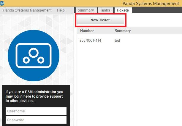Figure 87: ticket creation tool in the PCSM Agent installed on users' devices After creating the ticket, new comments can be added
