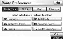 Select Preferences to change the conditions that determine the route to the destination. 3.