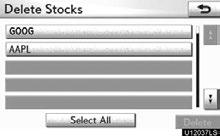 LEXUS ENFORM WITH SAFETY CONNECT DELETE STOCKS U12034LS 1. Select Delete Stocks.