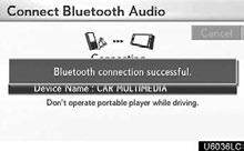 Reconnecting the portable player If the portable player is disconnected with a poor reception from the Bluetooth network when the POWER < ENGINE START STOP > switch is in ACCESSO- RY or ON <IGNITION