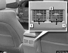 AIR CONDITIONING Rear outlets 1 Direct air flow to the left or right, up or down 2 Turn the knob to open or close the vent INFORMATION Operation of the air conditioning system in Eco drive mode