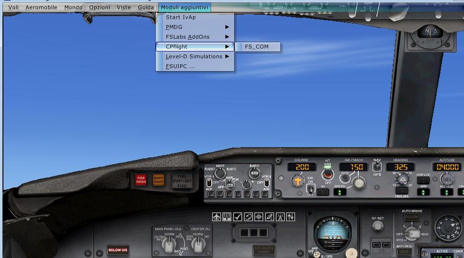 MCP737EL MCP START-UP To start the MCP run FS_COM on the FS menu (in the figure the FSX version). Note that FS_COM is specifically dedicated to the FS default and FSUIPC based aircraft.