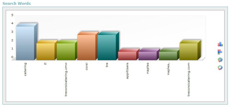 website. The Search Words section graphically displays the information in a table, pie chart or ring format.