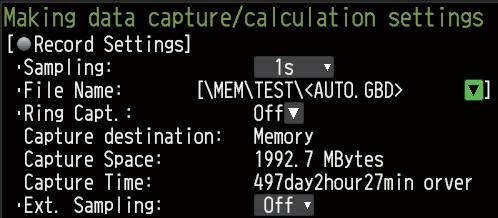 When this setting has been completed, data will be captured and saved to the <TEST> folder in the internal memory with an automatic