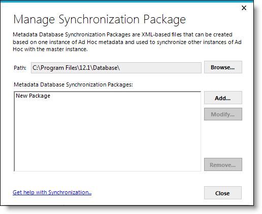 Page 119 The typical process for creating a synchronization package is: 1) Identify the synchronization package file name.