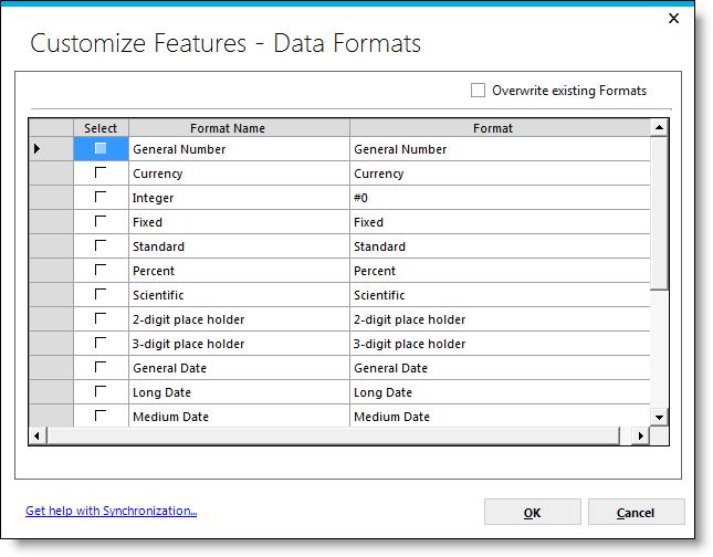 Page 128 Data Formats Checking the checkbox will direct that all data format information be added to the synchronization package and, when applied, data formats will be added to the target instance,
