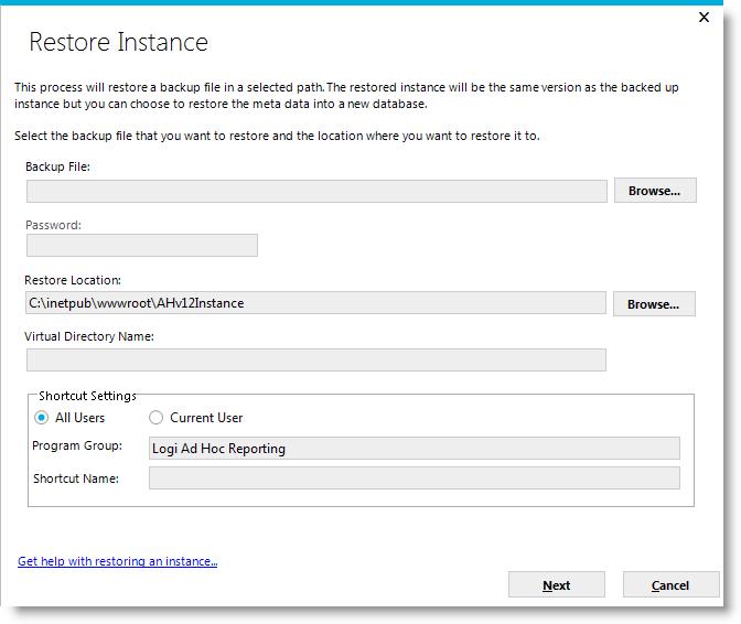 Page 27 Click Manage an Instance and Restore Instance to initiate the restore process.