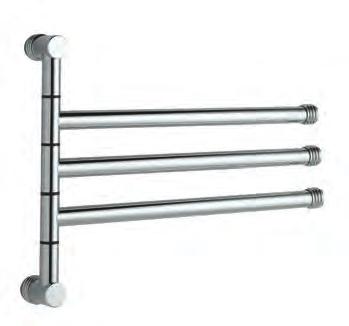 Complements and towel racks are made of brass and available in chrome, gold,