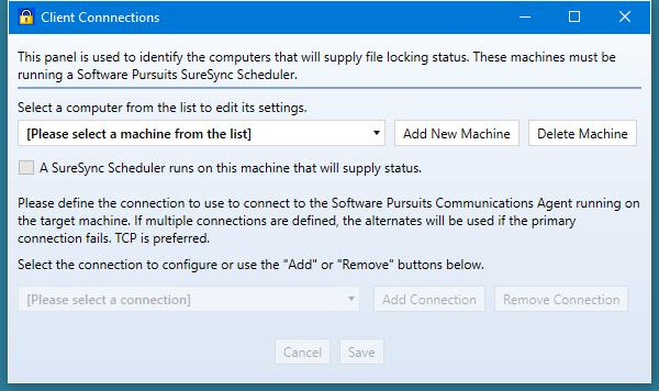 Step 2: Configure SyncLockStatus to retrieve lock information from SureSync The next step involves defining the connection that should be used to retrieve lock status information from the SureSync