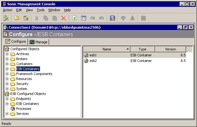 Chapter 1: Using Aurea Sonic ESB Configuration and Management Tools The Sonic Management Console opens a connection window to the domain, and shows its objects in