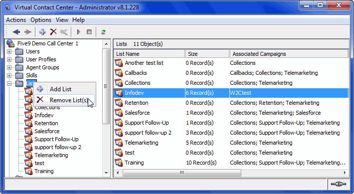 Call Lists Removing Records and Call Lists 2 Select one or more