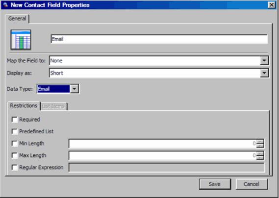 Contacts Managing Contact Fields Display As - controls how the fields appear in the agent application.