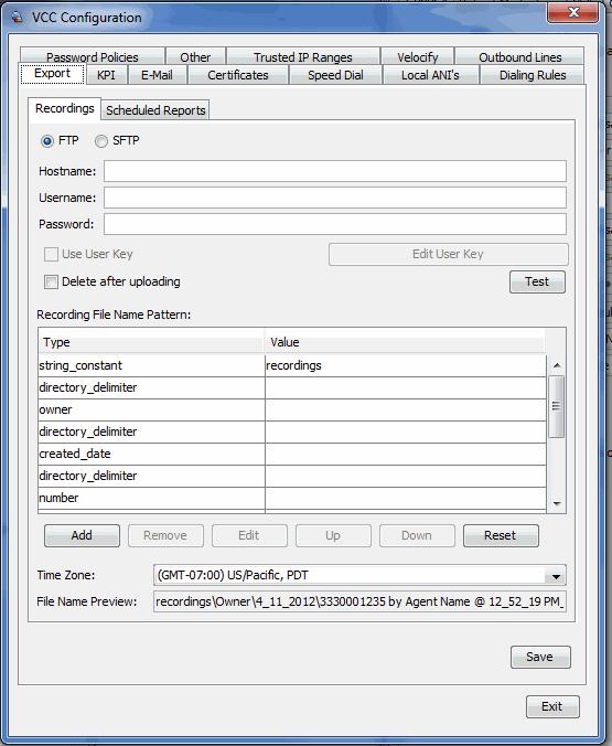 Domain Settings Configuring Default FTP Settings 2 Select FTP or SFTP.