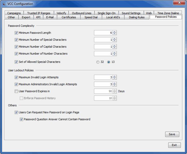 Domain Settings Setting Password Policies Password Requirements Your password requirements are displayed in the Change Password window of My Settings and in the user applications.