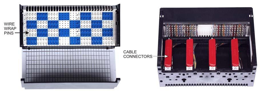 It contains four rows of locking terminal jaws for the single contact control relay, four binary device pairs, and 16 resistive or current loop transducers that can be monitored by the um260 (FIGURE