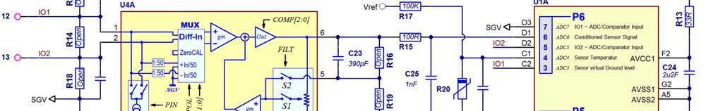 (ACU6 2.2 Sensor Interface Schematics As shown in the schematic above a sensor can be connected to pin #12 and pin #13. Biasing voltage is over software configuration available.