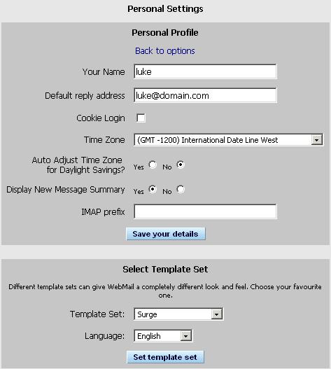 Options Personal Profile Cookie Login - Checking this box will make WebMail store a cookie on your machine so you will be automatically logged in without having to enter a username and password.
