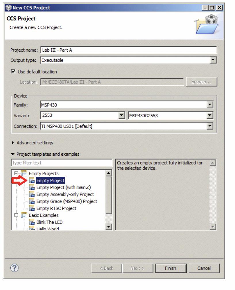 Figure 5: Code Composer Studio 6. Select File > New > Source File. Type a desired name for the Source File. The Click Finish 7. Click on CCS Debug.