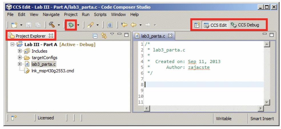 Figure 6: Code Composer Studio (Step7) 8. Add a header file right a line 8 in the.c file. Header file- #include <msp430g2553.h> 9.