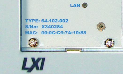 IP address display on the rear panel of a newer LXI Switching Device OR Controller module s front