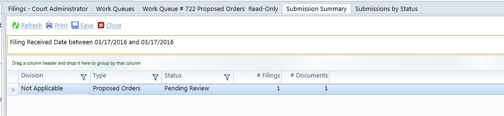 Submission Summary Using this option presents the Circuit Administrator with an initial search screen.