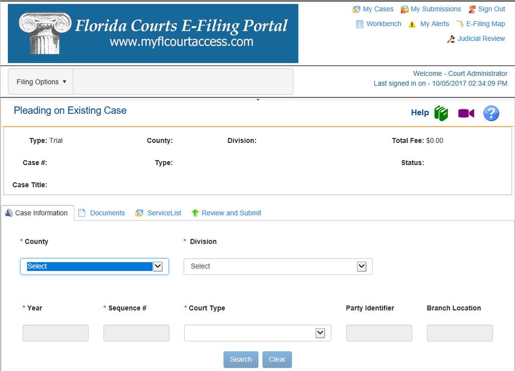 Existing Case filing path on the Filer s side