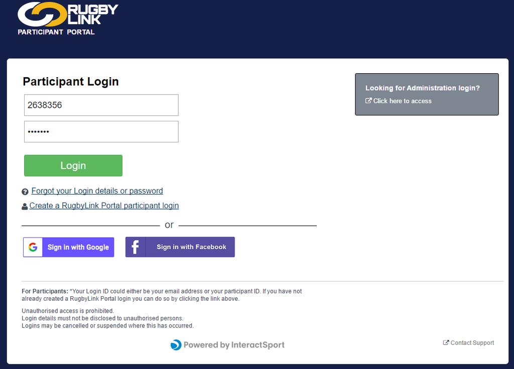 Existing Participants Upgrading to Email Login Navigation in Rugby Link: https://rugbylinkportal.resultsvault.