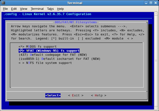 Laboratory Exercise #5 3 Figure 2: Enable MSDOS and VFAT file system support (f) Exit out of the current window in menuconfig and select Native language support.