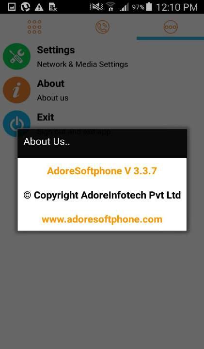 9. About App Click on More > About. (As shown in Fig. 17) 10. Exit AdoreSoftphone Fig.